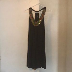 Brown night out dress with statement neckline